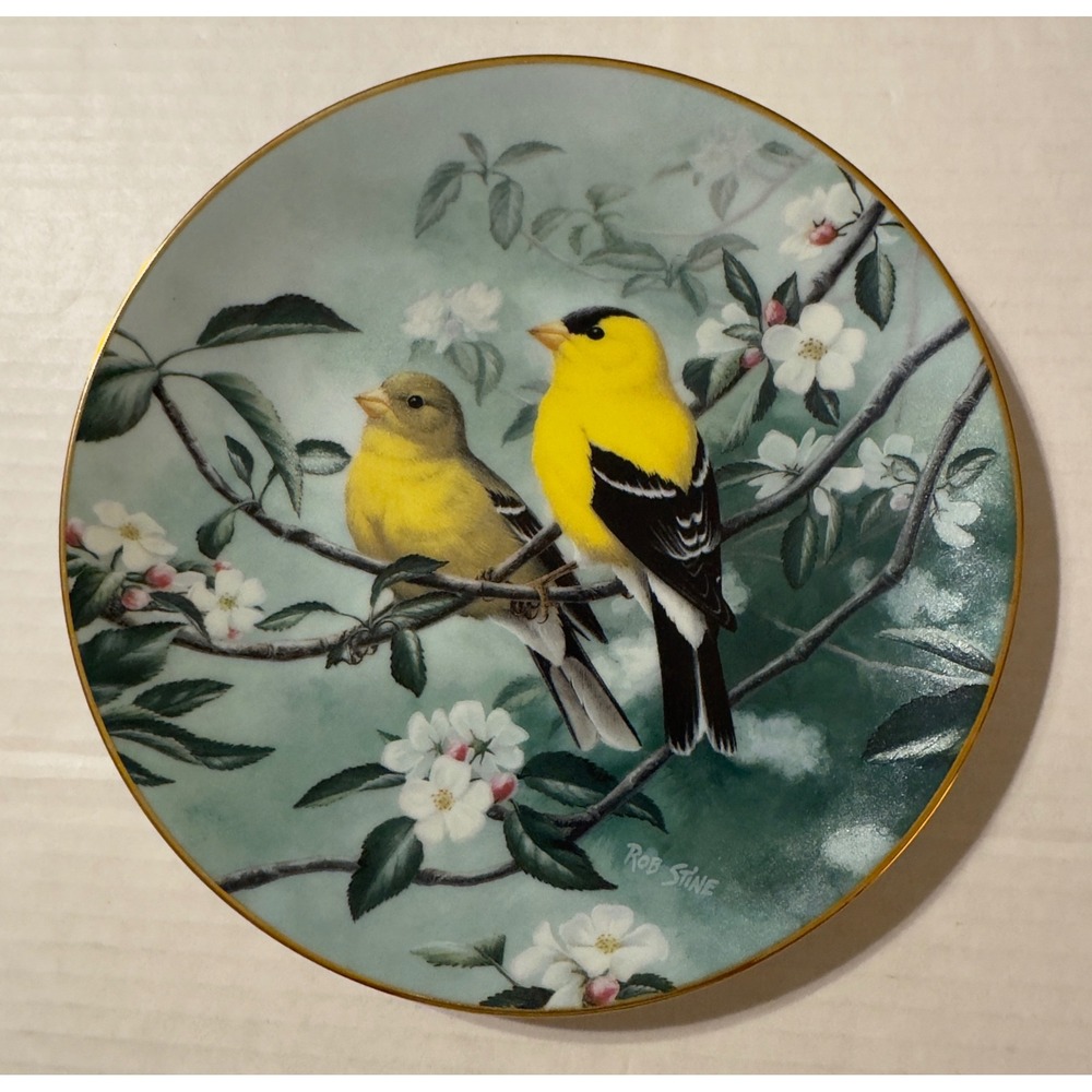 W.S. George Golden Daybreak Collector Plate‎ Birds 8.25" Gold Goldfinch Vintage